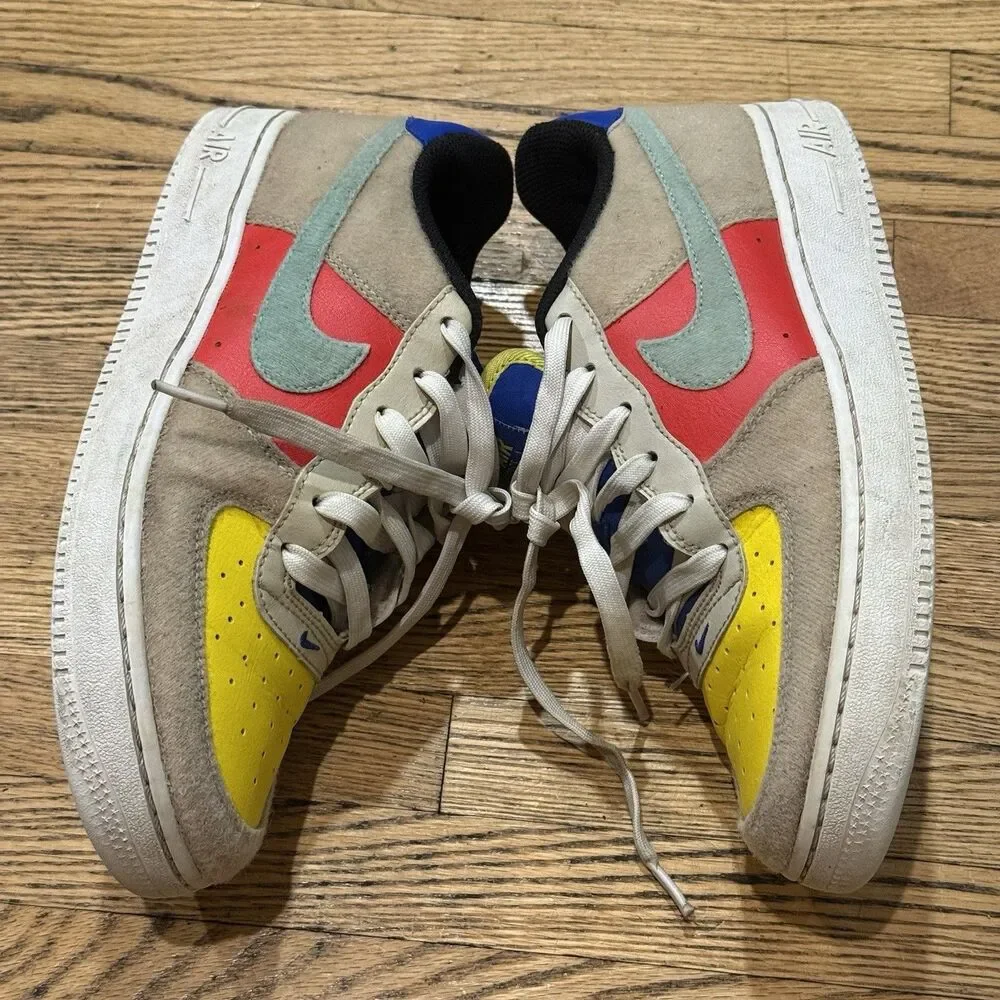 Nike Air Force 1 Low Boys Size 5.5Y Beige Yellow White Athletic Shoes Sneakers